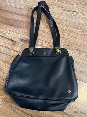 Classic Black Shoulder Bag with Brass Accents